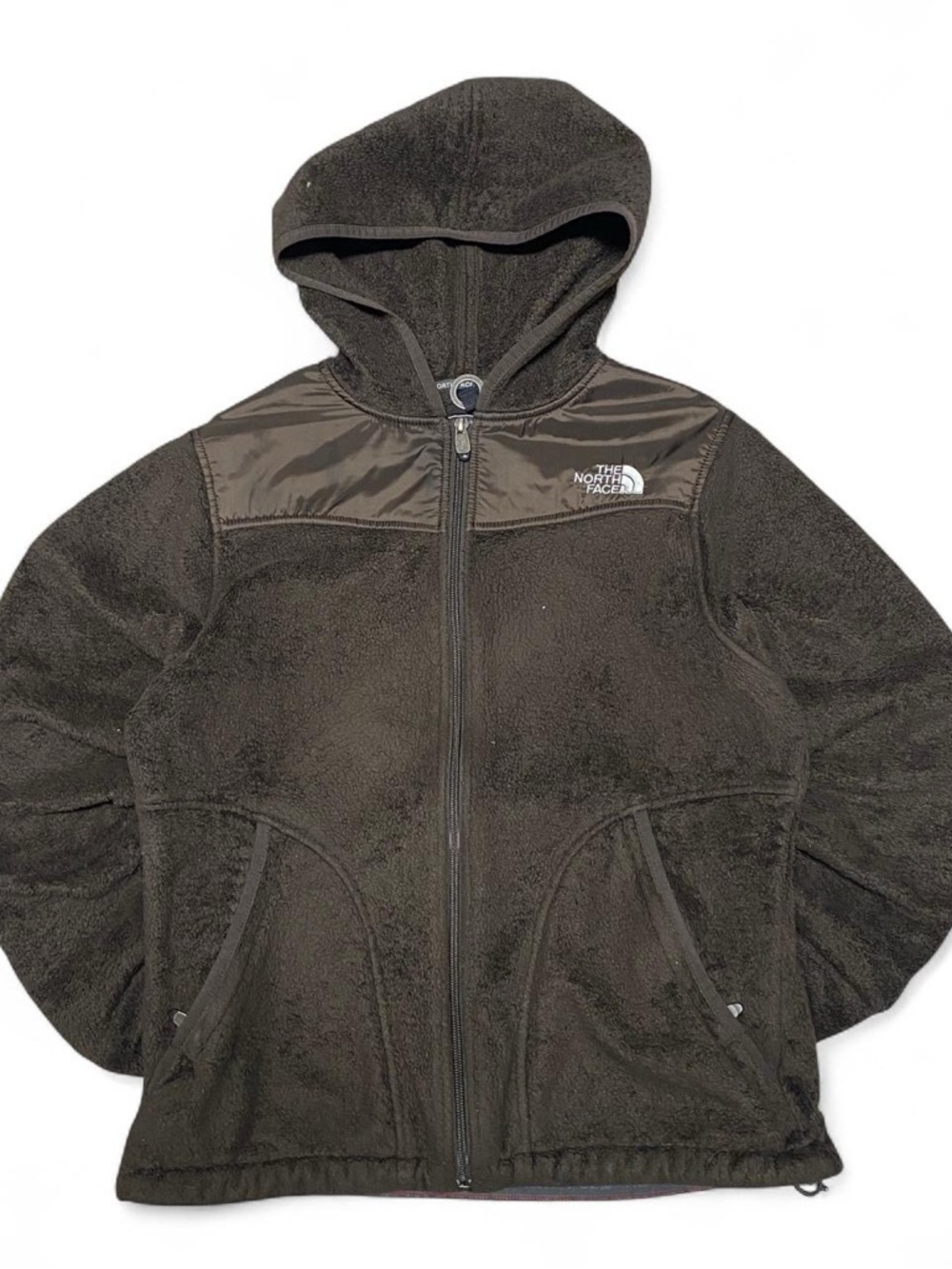 Y2K the north face brown fleece hoodie zip up